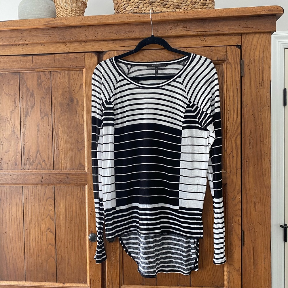 BCBGMAXAZRIA long sleeve top with stripes. NWOT, pet and smoke free home!